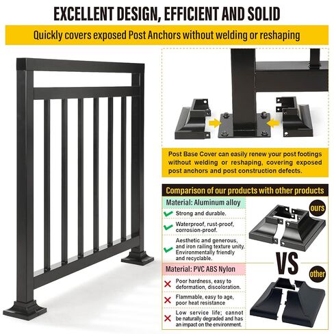 1pcs Post 2" Aluminum Deck Post Base Cover, Post Skirt, Handrail, Stair, Porch, Deck Railing Base Brackets Covers (Black) in Kuwait