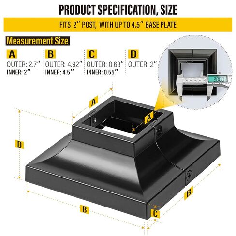 1pcs Post 2" Aluminum Deck Post Base Cover, Post Skirt, Handrail, Stair, Porch, Deck Railing Base Brackets Covers (Black) in Kuwait