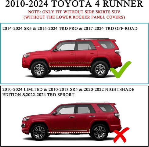 لوحات الجري COMNOVA متوافقة مع 2010-2024 Toyota 4Runner بدون تنانير جانبية (باستثناء 10-13 Sr5، 10-24 Limited، 20-22 Nightshade Edition، 22-24 TRD Sport). قضبان الخطوة، المتزلجون الصخريون، والخطوات الجانبية للسكك الحديدية. in Kuwait