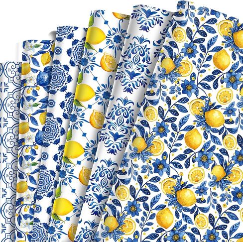 JOINFANXIN 12sheets Blue and White Porcelain Lemon Wrapping Paper Chinoiserie Lemon Pattern Gift Wrap Packing Paper for Holiday Birthday Wedding Party DIY Gift Decorative Paper Supplies in Kuwait