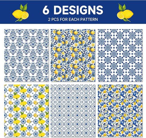 JOINFANXIN 12sheets Blue and White Porcelain Lemon Wrapping Paper Chinoiserie Lemon Pattern Gift Wrap Packing Paper for Holiday Birthday Wedding Party DIY Gift Decorative Paper Supplies in Kuwait