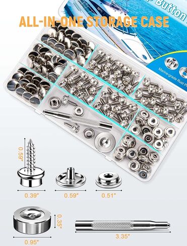 FEAOXYO 150PCS Canvas Snap Button Kit, Marine Grade 3/8" Socket, Stainless Steel Screws Snap Fasteners Kit for Fabric, Furniture, Leather and Boat Cover Canvas Replacement in Kuwait