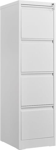 File Cabinet, Storage Cabinet, White Metal File Cabinet with Lock, 4 Drawer, Home Office Filing Cabinet, Fits A4 Legal and Letter Files, Assembly Required in Kuwait