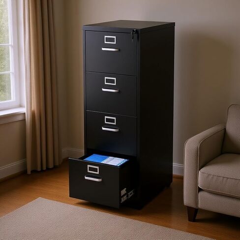 4 Drawer File Cabinet with Lock, Steel, Black, A4 Filing Storage Cabinet in Kuwait