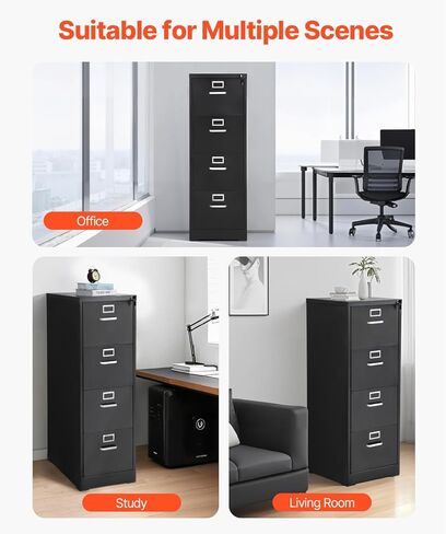 4 Drawer File Cabinet with Lock, Steel, Black, A4 Filing Storage Cabinet in Kuwait
