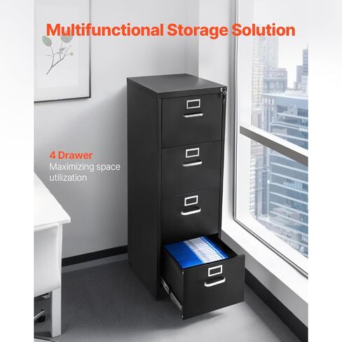 4 Drawer File Cabinet with Lock, Steel, Black, A4 Filing Storage Cabinet in Kuwait