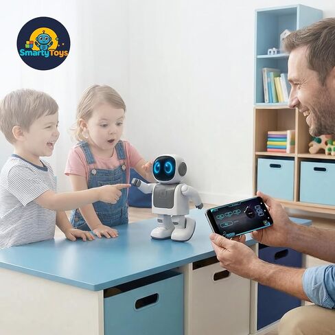 SmartyBot Smart Robot Toy for Kids - Interactive Remote Control Robot with App, Programmable Moves, 7 Customizable LED Eye Colors, Reacts to Music, STEM Learning Toy for Boys & Girls Ages 4 5 6 7 8 9 in Kuwait