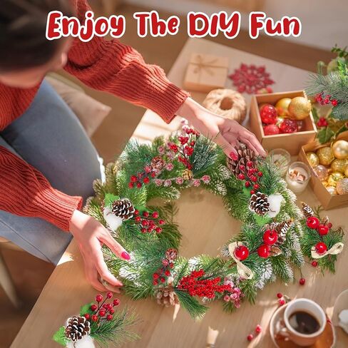 عيد الميلاد الاصطناعي يختار 6 قطع متنوعة التوت الأحمر يختار الجذعية فو الارز هولي إبر الصنوبر فروع الصنوبر الاصطناعي يختار مع أكواز الصنوبر أوراق هولي لعيد الميلاد عطلة الشتاء DIY اكليلا الحرفية in Kuwait
