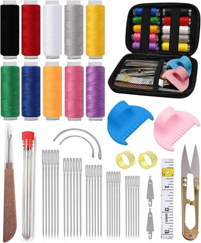48Pcs Sewing Tool Set with 2 Edge Stitch Lock & Sewing Gauge, Big Eye Steel Sewing Needle Kit with Portable Zipper Case, Threader and Needle Repair Kit Stainless Steel Needles for Hand Sewing in Kuwait