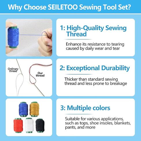38 PCS Stainless Steel Needles for Hand Sewing with Storage Bag, Needle and Thread Kit for Sewing Clothes, Heavy Duty Sewing Kit Suture Remover, Thimble, Threaders,5 Color Threads Tailors Awl in Kuwait