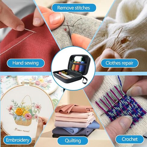 38 PCS Stainless Steel Needles for Hand Sewing with Storage Bag, Needle and Thread Kit for Sewing Clothes, Heavy Duty Sewing Kit Suture Remover, Thimble, Threaders,5 Color Threads Tailors Awl in Kuwait