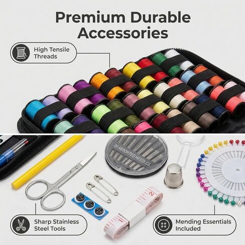 128 PCS Sewing Kit for Adults & Beginners, Premium Portable Travel Sewing Kit with 40 Color Threads, Needle and Thread Kit for Emergency Repairs, DIY Sewing Supplies for Home, Travel, and Dorm in Kuwait