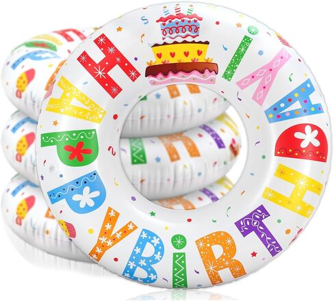 Whaline 3Pcs Happy Birthday Inflatable Pool Floats Swim Rings Colorful Words Birthday Cake Swimming Pool Tubes for Adults Teens Summer Beach Bachelorette Party, 30 x 14 Inch in Kuwait