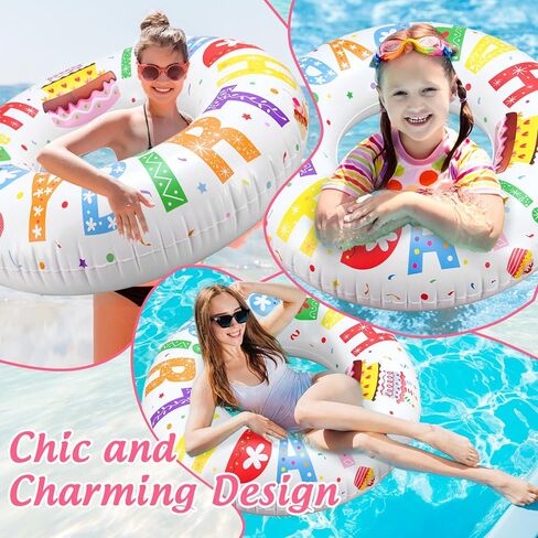Whaline 3Pcs Happy Birthday Inflatable Pool Floats Swim Rings Colorful Words Birthday Cake Swimming Pool Tubes for Adults Teens Summer Beach Bachelorette Party, 30 x 14 Inch in Kuwait