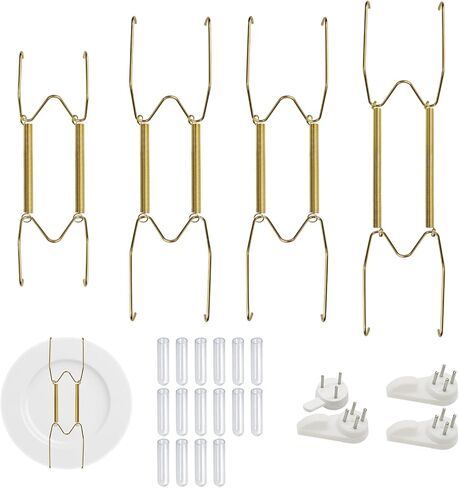 Plate Hangers for The Wall, 4pcs Adjustable Plate Holder with Wall Hooks,10-14 Inch Stainless Steel Plate Hangers Set with Invisible Spring Design, Ideal for Wall Display of Antique and Art in Saudi Arabia