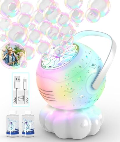 Upgraded Bubble Machine, Integrated USB-C Rechargeable, 9Colors RGB Light, 20.3oz Big Tank, 35000+ Bubbles - Bubble Maker for Kids Toddlers 1-3, Birthday, Parties - Outdoor Toys Gift for Boy Girl in Kuwait