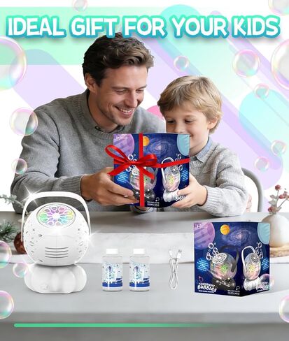 Upgraded Bubble Machine, Integrated USB-C Rechargeable, 9Colors RGB Light, 20.3oz Big Tank, 35000+ Bubbles - Bubble Maker for Kids Toddlers 1-3, Birthday, Parties - Outdoor Toys Gift for Boy Girl in Kuwait
