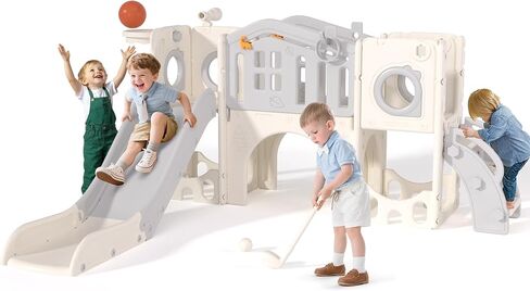 KORIMEFA 11 in 1 Toddler Slide Set - Baby Slide for Toddlers 1-3 with Ring Toss and Basketball Hoop, Indoor Outdoor Toddler Playset Playground, Blue in Kuwait