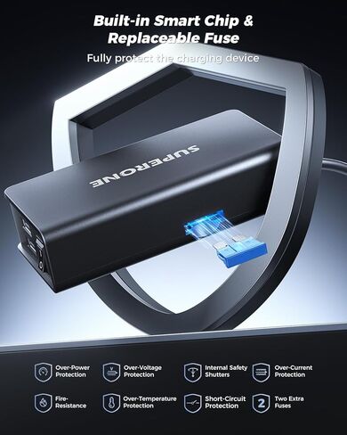 موزع ولاعة سجائر 10 في 1، محول ولاعة سجائر SUPERONE 3 مقابس مع 7 منافذ USB [45W PD3.0 USB-C]، موزع شاحن سيارة سريع الشحن 12 فولت/24 فولت لشاحنة SUV RV كمبيوتر محمول iPhone GPS in Kuwait