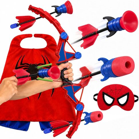 Kids Spider Bow and Arrow Toys Set for Kids, Super Hero Slingshot Archery Toy Set with 2 Suction Arrows, 2 Rocket Launcher, Spider Mask and Cape, Indoor and Outdoor Shooting Toys for Boys Girls in Kuwait