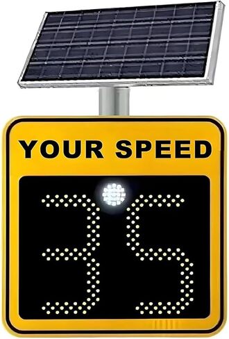 Solar Powered LED Speed Limit Sign - 2/3 Digit Display Traffic Warning Board with Wireless Remote Control - Eco-Friendly Yellow Safety Sign in Kuwait