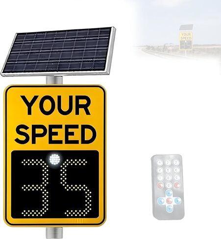 Solar-Powered LED Speed Limit Sign, Flashing Traffic Display with Remote Control, 19.6"x27.5", Ideal for Streets & Neighborhoods, Enhance Safety & Compliance in Kuwait
