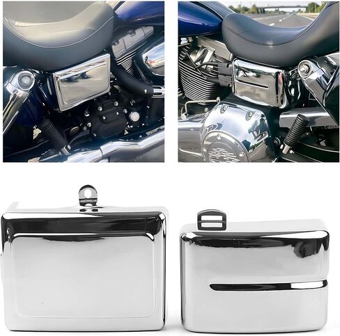 مجموعة غطاء جانبي للبطارية ناعمة ممتدة لـ Harley Dyna Fat Bob، Street Bob، Super Glide، Wide Glide، Switchback 2006-2017 لوحات غطاء صندوق البطارية البلاستيكية ABS باللون الأسود اللامع in Kuwait