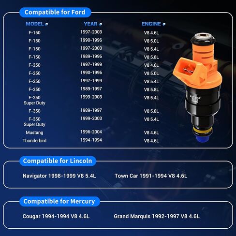 Fuel Injectors Compatible with Ford F150 F250 F350 E150 E250 E350 Sueper Duty Lincoln Mercury 4.6L 5.8L V8 (Set of 8), Replace 0280150943 0280150939 0280150909 FJ713 in Kuwait
