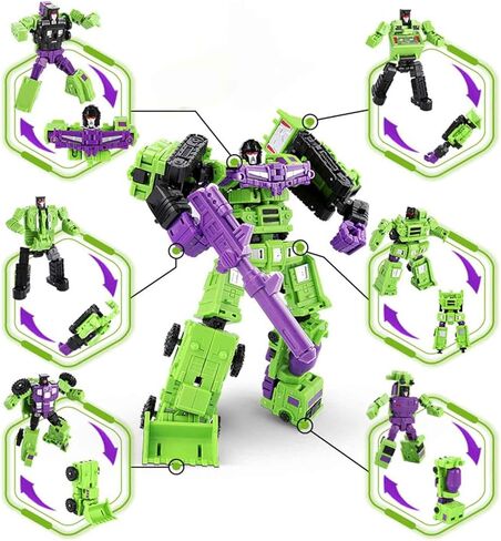 WILD HUNTER 6 in 1 Construction Truck Robot Toys Transforming Vehicles Combine into Giant Mech Gravity Builder Constructor Engineering Truck Robot Combiner 8.7" Robot STEM Building Playset Excavator in Kuwait