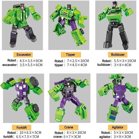 WILD HUNTER 6 in 1 Construction Truck Robot Toys Transforming Vehicles Combine into Giant Mech Gravity Builder Constructor Engineering Truck Robot Combiner 8.7" Robot STEM Building Playset Excavator in Kuwait