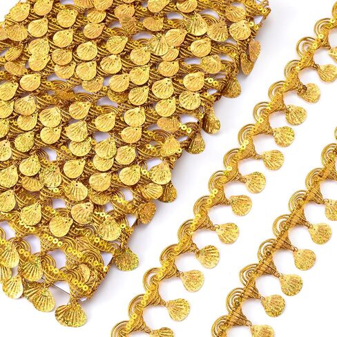 PAGOW 10 Yards Sequin Tassel Lace Trim, 1.78 Inch Woven Fabric Polyester Gold Trim for Sewing, Braided Trims Lace Fringe for Jewelry Making Wedding Bridal Costume Crafts Dance Dress in Kuwait