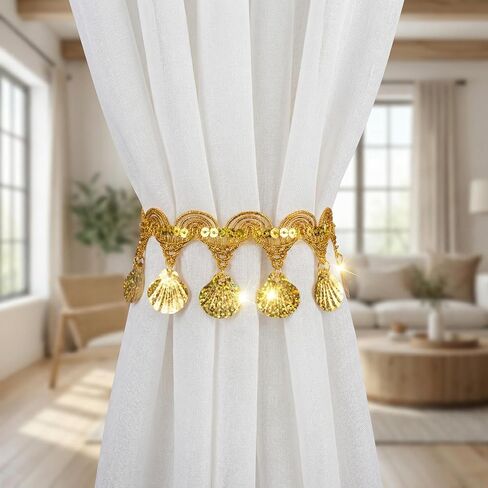 PAGOW 10 Yards Sequin Tassel Lace Trim, 1.78 Inch Woven Fabric Polyester Gold Trim for Sewing, Braided Trims Lace Fringe for Jewelry Making Wedding Bridal Costume Crafts Dance Dress in Kuwait