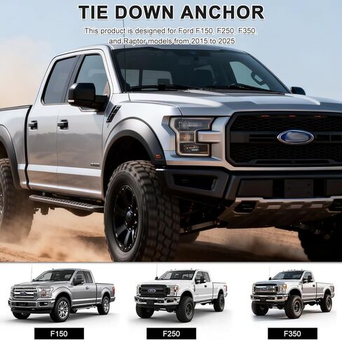 مرساة ربط سرير الشاحنة لسيارة Ford F150 2015‑2025 (Lightning/Raptor) من الفولاذ الصلب المطروق F250 F350 F550 2015‑2025، 5500LBS شديد التحمل، من أجل FL3Z‑99000A64‑B FL3Z‑9928408‑AB، مربط سرير BoxLink in Kuwait