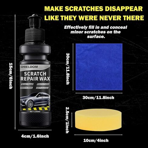 SHIELDOM Scratch Remover Car Scratches Removal Wax Vehicles Scuff & Swirl Polishing & Waxing Kits with Buffer Pad & Towel, Rubbing Compound for Automobile Paint Repair -5oz in Kuwait