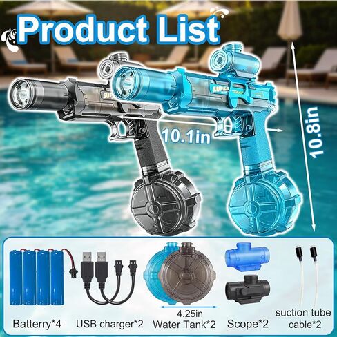 Electric Water Gun for Kids Adults, Automatic Squirt Gun with LED Light & Spray Sound, Rechargeable Waterguns with Large Tank, Summer Outdoor Pool Beach Backyard Water Toys Gifts for Boys Girls in Kuwait