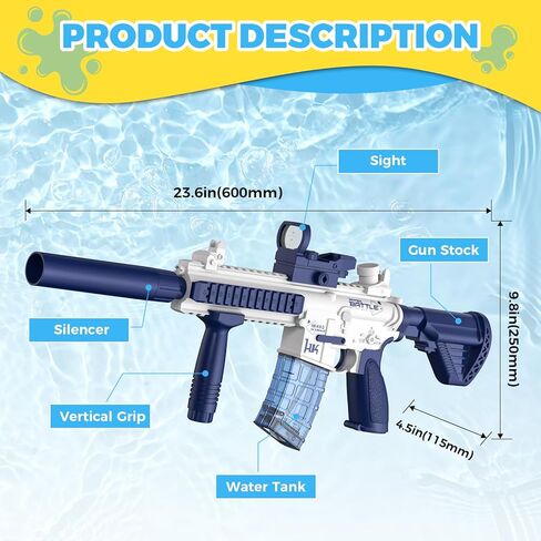 Electric Water Gun,Squirt Gun Toy,Automatic Water Gun Blaster Up To 32 FT Long Range,Outdoor Pool Party Shooting Game Toy With 2 Batteries & 2 Water Tanks,Ideal Summer Watergun Gift for Kids & Adults. in Kuwait
