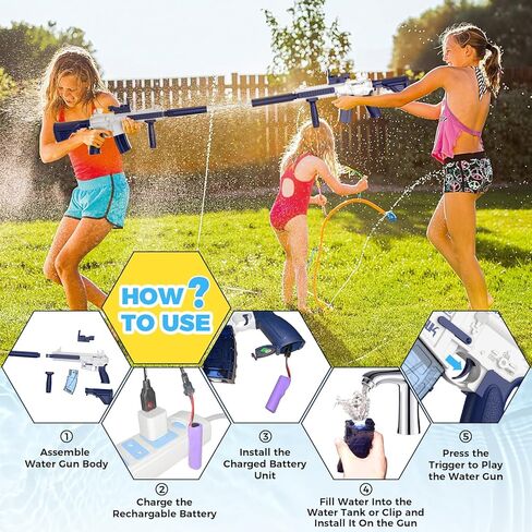 Electric Water Gun,Squirt Gun Toy,Automatic Water Gun Blaster Up To 32 FT Long Range,Outdoor Pool Party Shooting Game Toy With 2 Batteries & 2 Water Tanks,Ideal Summer Watergun Gift for Kids & Adults. in Kuwait