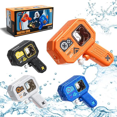 4 Pack Mini Tech Water Guns for Kids, Transparent Window Squirt Gun with Easy Press Trigger, Summer Pool Beach Bath Outdoor Toys in Kuwait