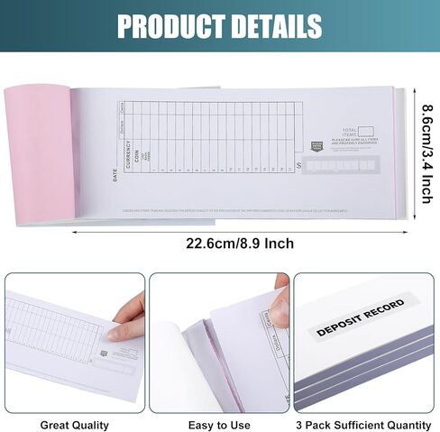 Gilprop 3 Pack 2-Part Booked Deposit Tickets 8 7/8" x 3 3/8" Carbonless White/Yellow 150 Deposit Slips Per Book Icr Scannable Design for Accurate Bank Processing in Kuwait