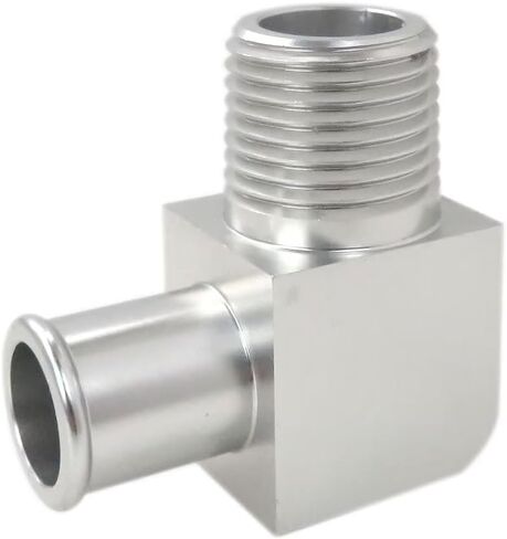موصل خرطوم سخان من الألومنيوم الكروم 90 درجة من GRABOTE - خيط NPT 1/2 بوصة إلى خرطوم خرطوم 5/8 بوصة - هيكل من الألومنيوم الخام بديل عالمي لأنظمة خرطوم السخان in Kuwait