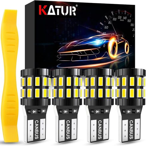 لمبة إضاءة KATUR 194 T10 W5W، أصفر كهرماني 12-24 فولت Canbus خالية من الأخطاء 168 خريطة قبة السيارة ضوء لوحة ترخيص الباب، حزمة من 4 in Kuwait