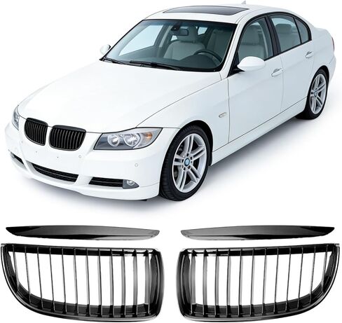 E90 Grille - Black Kidney Double slats Grill Compatible With BMW 3 series 2009-2011,ABS Gloss Black Kidney Grill in Kuwait