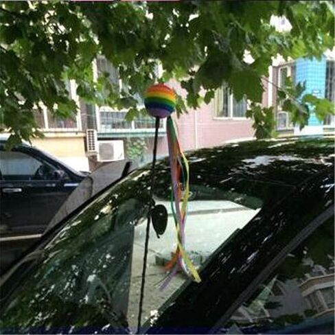2 Pcs Car Antenna Ball Universal Ribbon Rainbow Ball Decoration for Car Auto, Car Aerials, Car Styling and Body Fittings,Colorful Long Ribbon Ball Car-Styling Vehicle Antenna Topper Decoration in Kuwait
