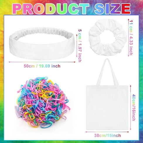 Rivvlive 68 Pcs Tie Dye Party Supplies with 40 White Scrunchies 20 Headbands and 8 Canvas Tote Bags Tie Dying Items for DIY Craft Large Groups Art Project Group Activity in Kuwait