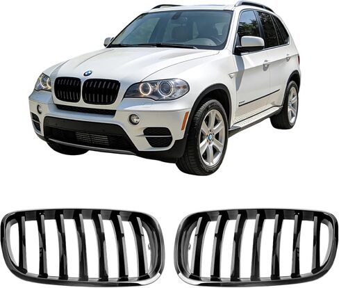 شبكة E70 - شواية ذات شرائح واحدة سوداء اللون متوافقة مع سلسلة BMW X5 2007-2014، شبكة ABS سوداء لامعة in Kuwait