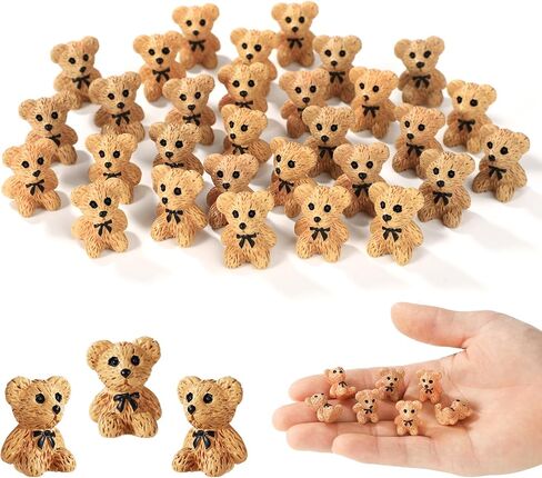 60pcs Mini Resin Teddy Bear, Cute Miniature Resin Teddy Bears Tiny Animals Small Perfect Fairy Decoration Accessories for Car Gardens Dollhouse(Brown) in Kuwait