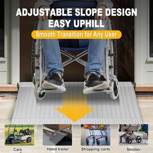 Door Threshold Ramp, 3-6" Adjustable Height Rise Threshold Ramp for Doorways, 39.4" Portable Self Supporting Entry Handicap Ramp, 1000lbs Load for Wheelchairs, Scooters, Uneven Surfaces, Carbon Steel in Kuwait