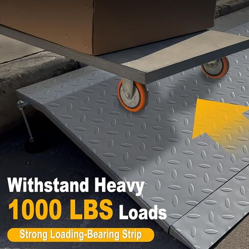Door Threshold Ramp, 3-6" Adjustable Height Rise Threshold Ramp for Doorways, 39.4" Portable Self Supporting Entry Handicap Ramp, 1000lbs Load for Wheelchairs, Scooters, Uneven Surfaces, Carbon Steel in Kuwait