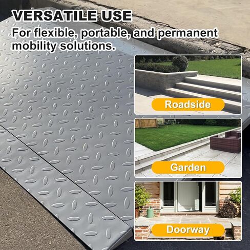 Door Threshold Ramp, 3-6" Adjustable Height Rise Threshold Ramp for Doorways, 39.4" Portable Self Supporting Entry Handicap Ramp, 1000lbs Load for Wheelchairs, Scooters, Uneven Surfaces, Carbon Steel in Kuwait