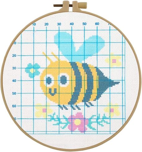 Esffaci Stamped Cross Stitch Kit for Adult Beginner Easy Starter Cross Stitch Set with Pre-Printed Cartoon Bee Flower Pattern Embroidery Cloth Floss Hoop Fun Needlepoint Project Kit in Saudi Arabia